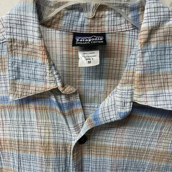 Men’s Patagonia 100% cotton short sleeved button down. Sz M. Blue & brown plaid - Picture 5 of 7
